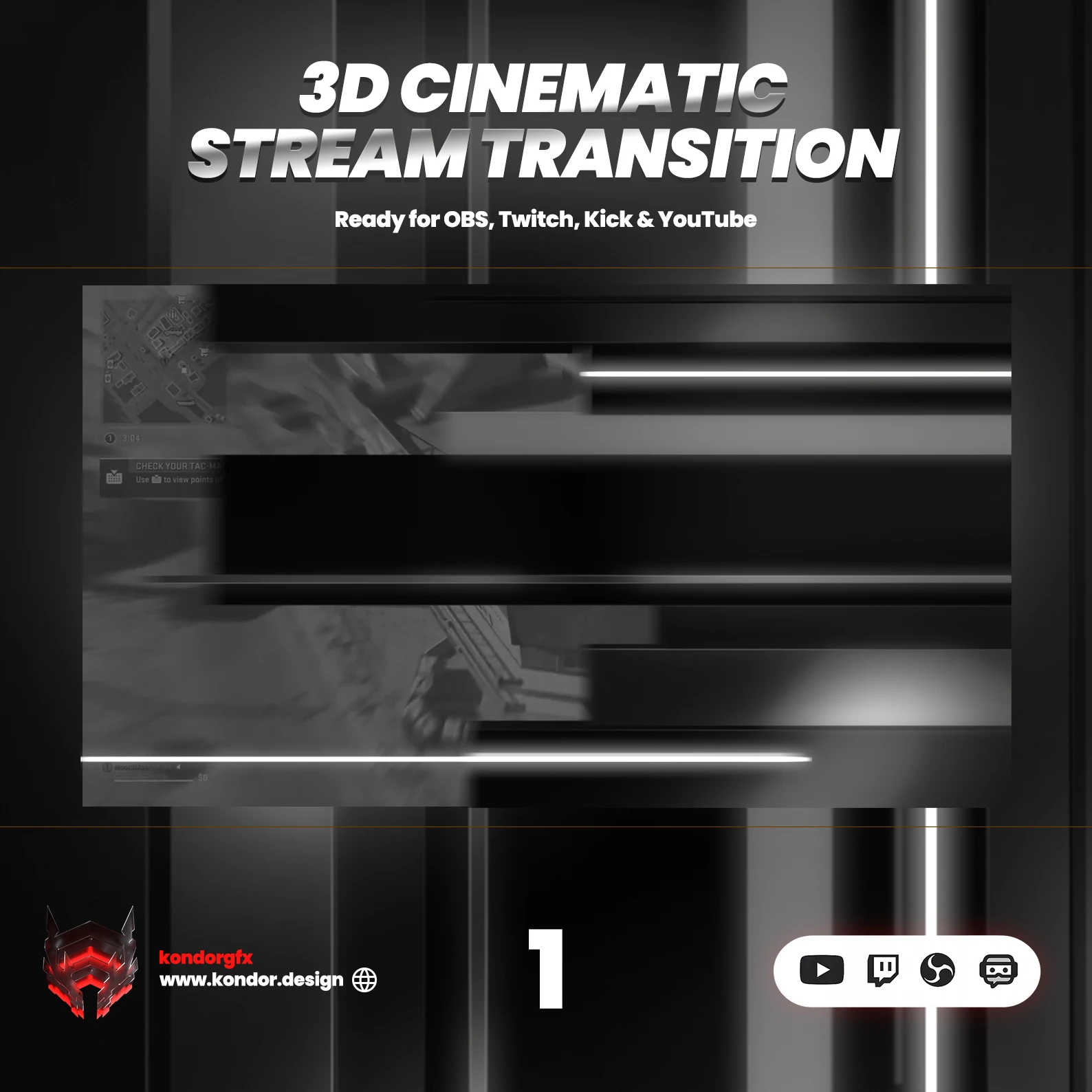 3D Black & White Lines Stinger Transition preview