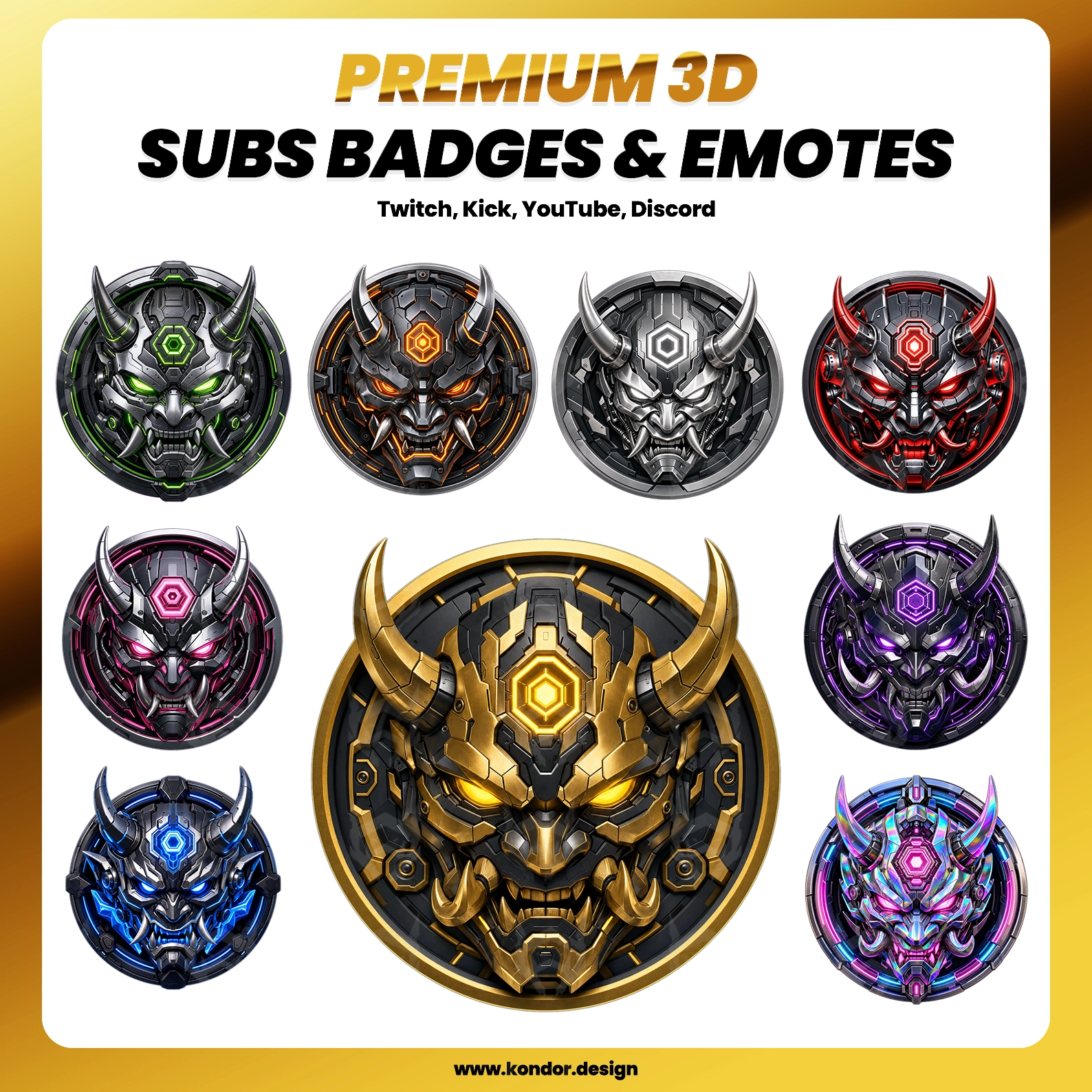 9 Premium 3D Oni Sub Badges