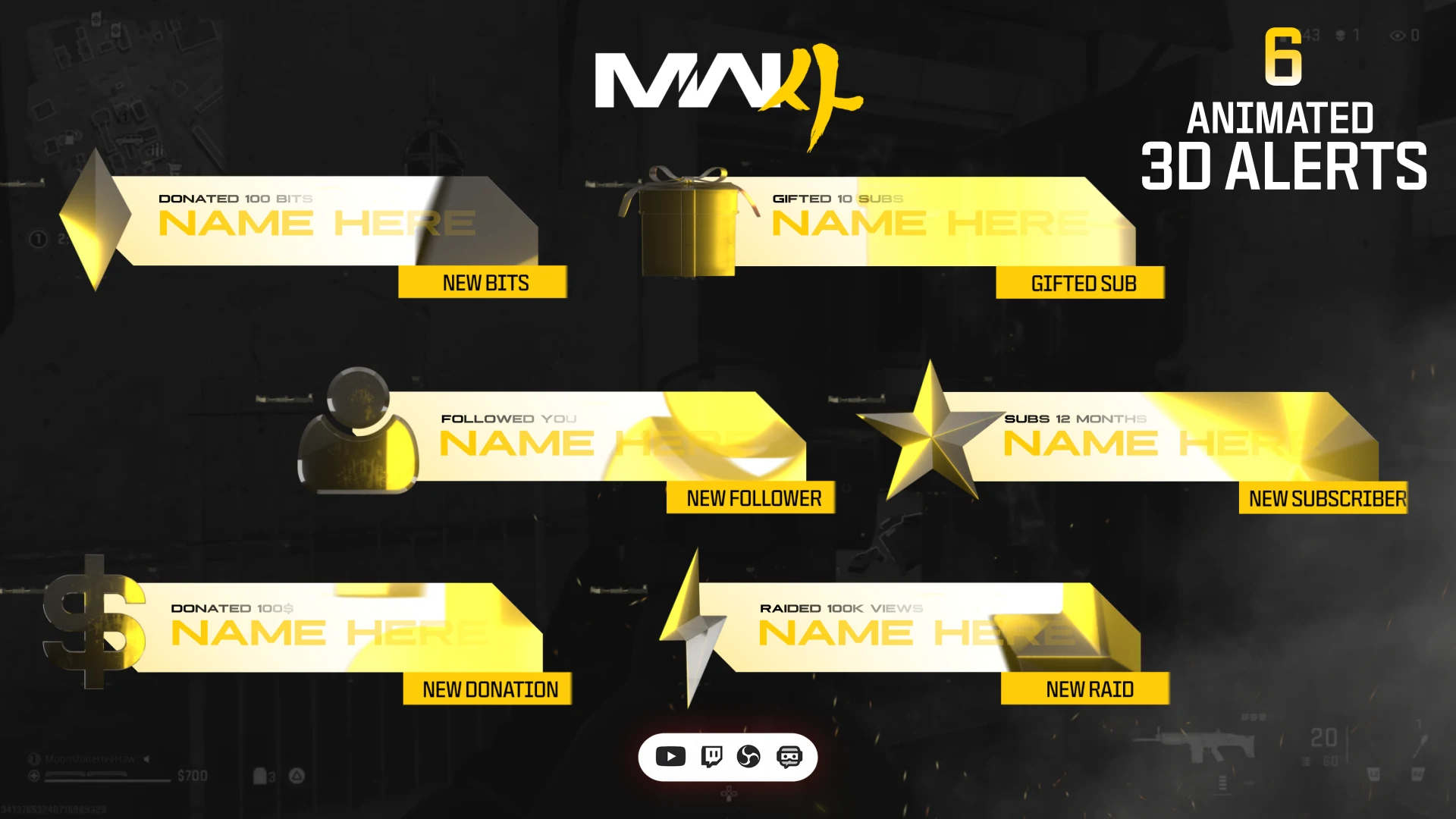 Premium Gold 3D Animated Alerts Pack