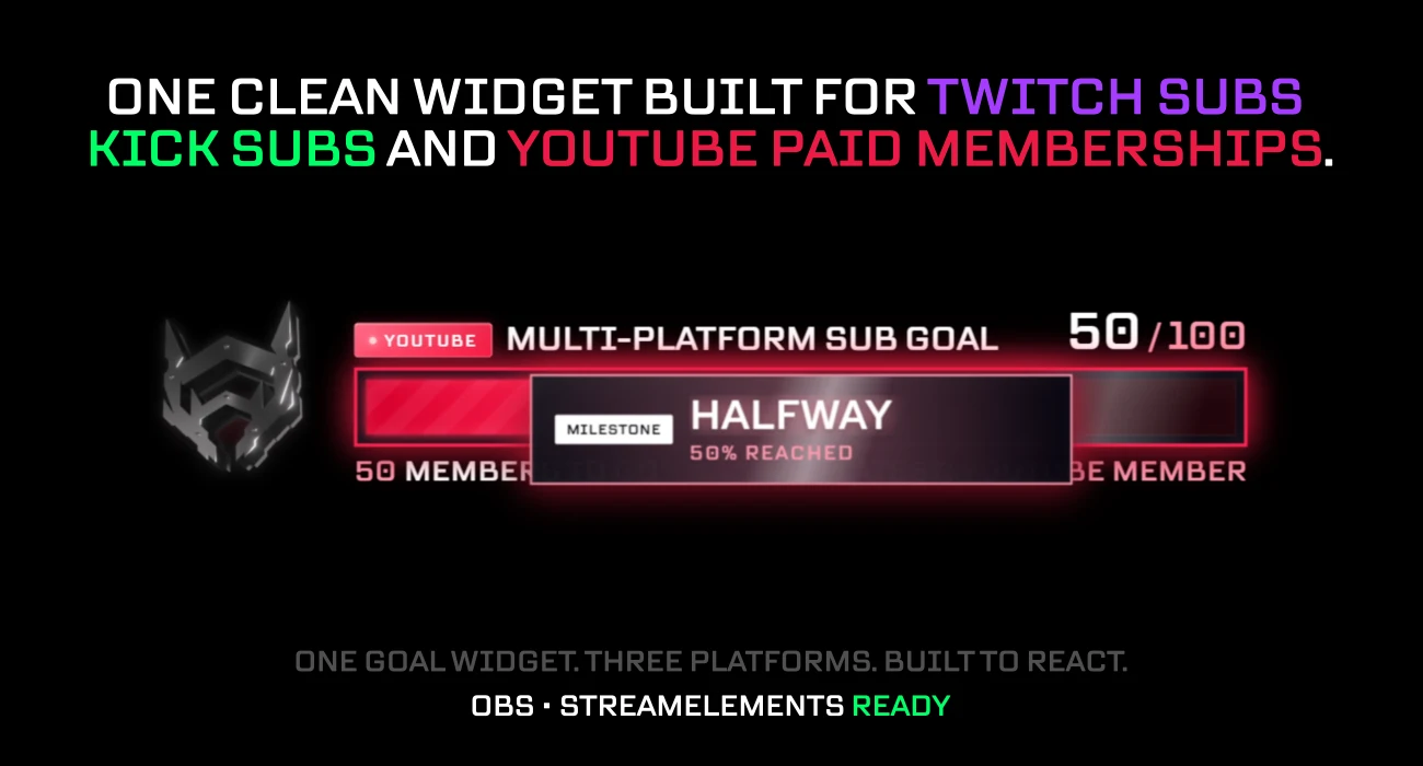 Multi-Platform Sub Goal Widget for Twitch, Kick & YouTube preview